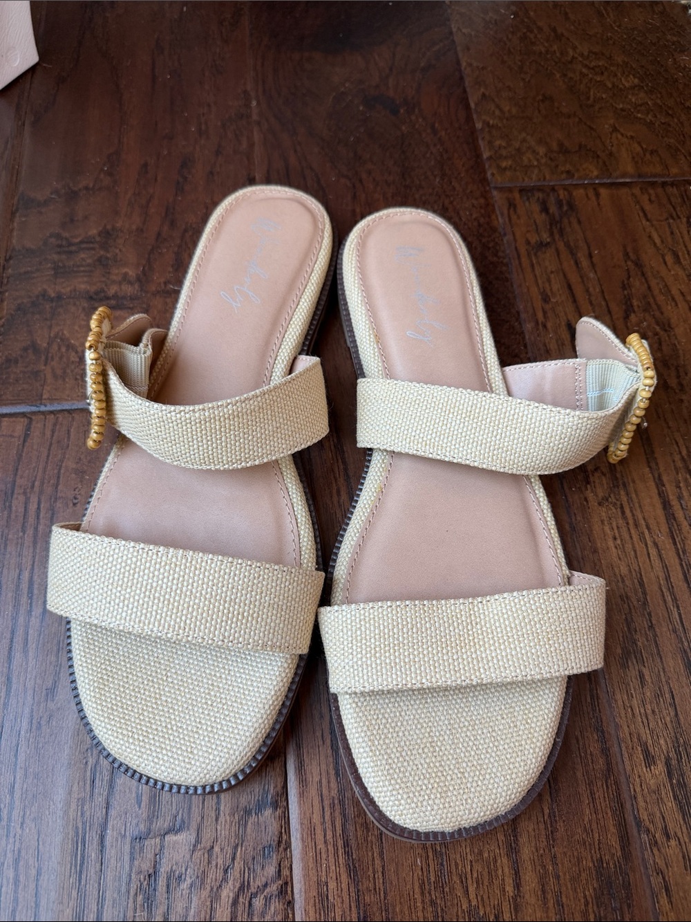 Wonderly Sz9.5 Neutral Beige Double-Strap Slide Sandals - Women's